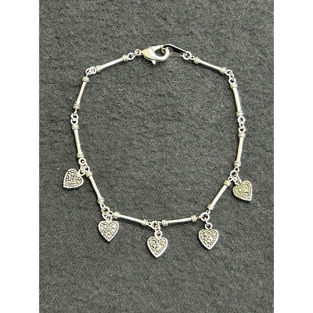 Park Lane SENTIMENTAL 7.5" Bracelet Silver Tone Marcasite Heart Charms  J274